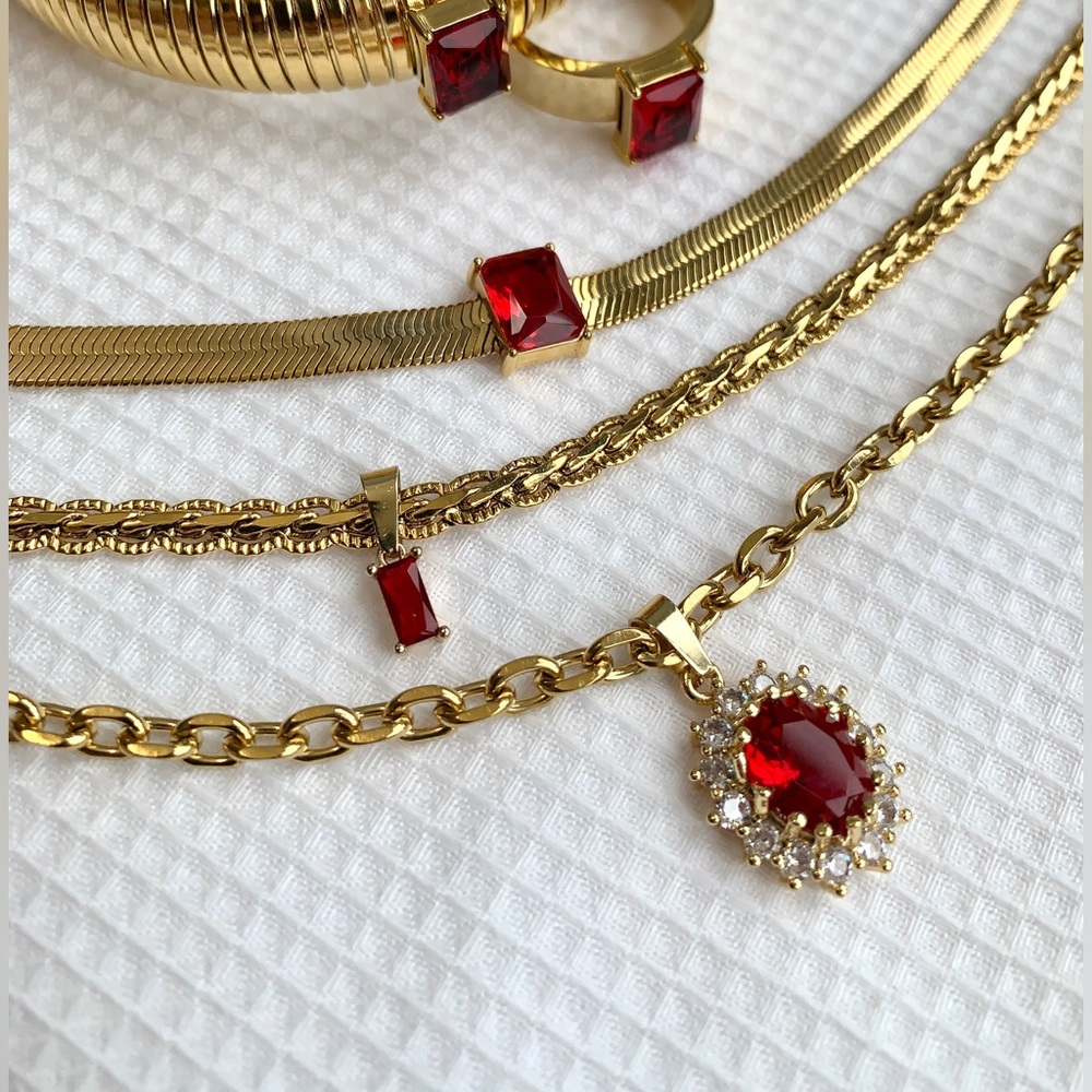 18k Gold Plated Ruby Necklace - Picture 3 of 8